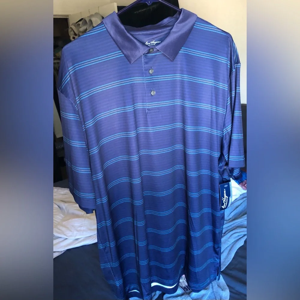 Ben Hogan Navy striped performance Golf Polo Shirt Men’s XL New